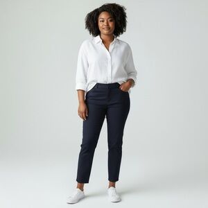 Zara - Navy Blue Mid Rise Ankle Crop Pant - Size Small